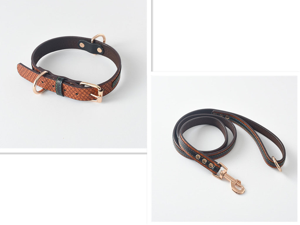 Pet Leather Collar & Leash